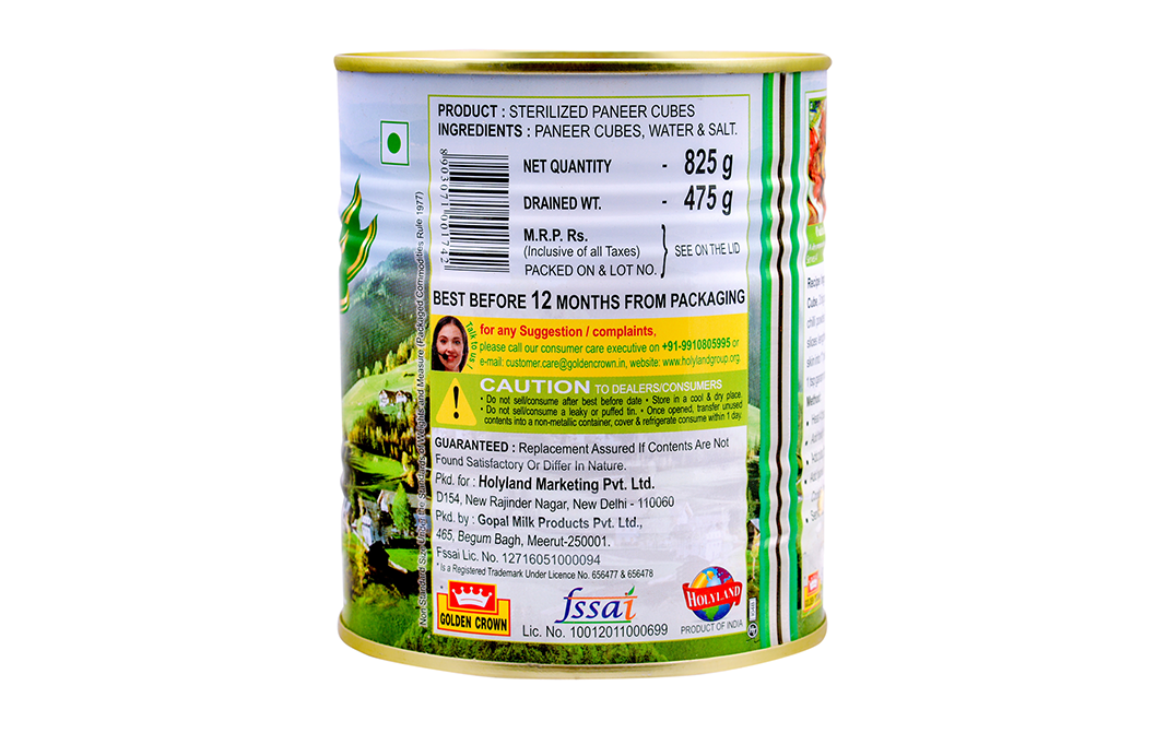 Golden Crown Paneer (Sterilized)    Tin  825 grams
